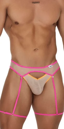Candyman 99687 Garter Jock Two Piece Set Beige-neon