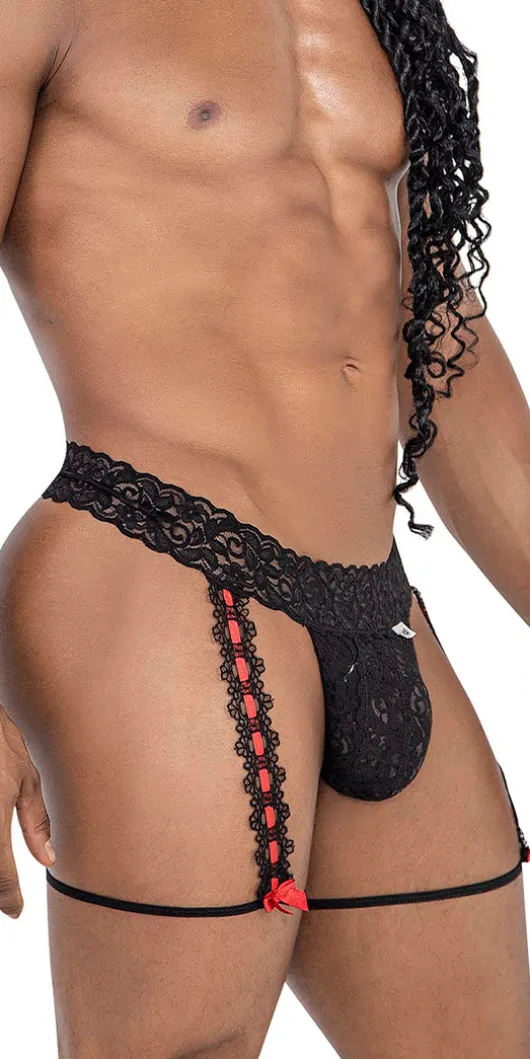 Candyman 99803 Lace Garter Thongs Black