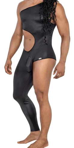 Candyman 99786 One Shoulder One Leg Bodysuit Black