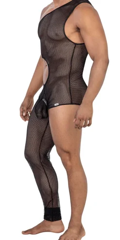 Candyman 99787 One Shoulder One Leg Bodysuit Black