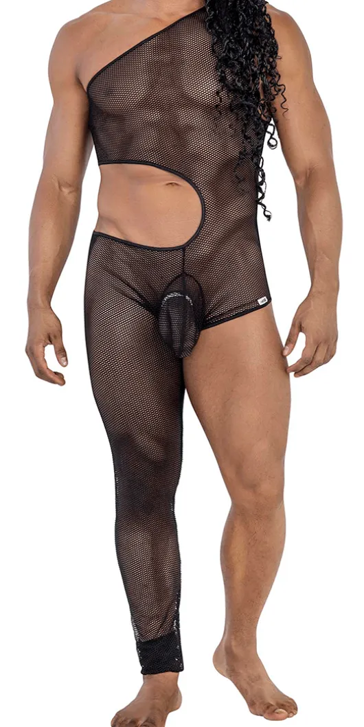 Candyman 99787 One Shoulder One Leg Bodysuit Black