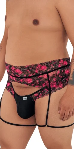 Candyman 99576x Lace Garter Thongs Black Print