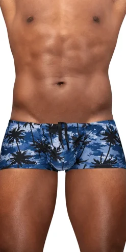 Ergowear Ew1825 Tropical Camo Palm Print Swim Trunks Dark Blue-palms