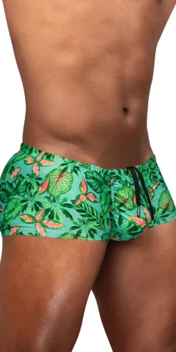 Ergowear Ew1829 Tropical Foliage 4-way Stretch Swim Trunks Aqua-leaves