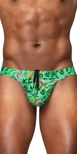 Ergowear Ew1828 Vibrant Tropical Leaf Print Swim Bikini Aqua-leaves