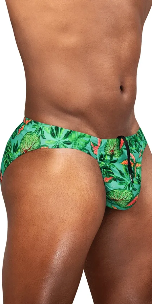 Ergowear Ew1828 Vibrant Tropical Leaf Print Swim Bikini Aqua-leaves
