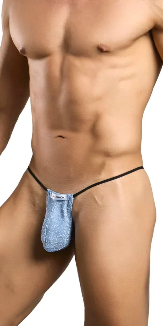 Justin+simon Xsj02 Silky G-string Bulge Lurex Blue