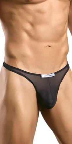 Justin+simon Xsj03 Silky Sexy Thongs Black Mesh