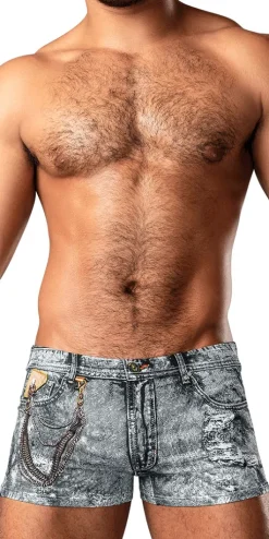 Male Power 145-286 Dirty Denim Mini Short Denim Print