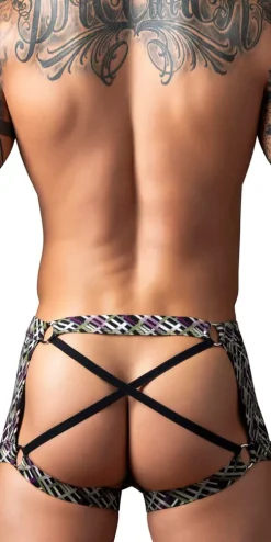 Male Power 148-303 Gridlocked Strappy Back Short Printed