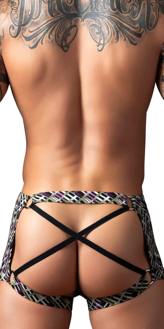 Male Power 148-303 Gridlocked Strappy Back Short Printed