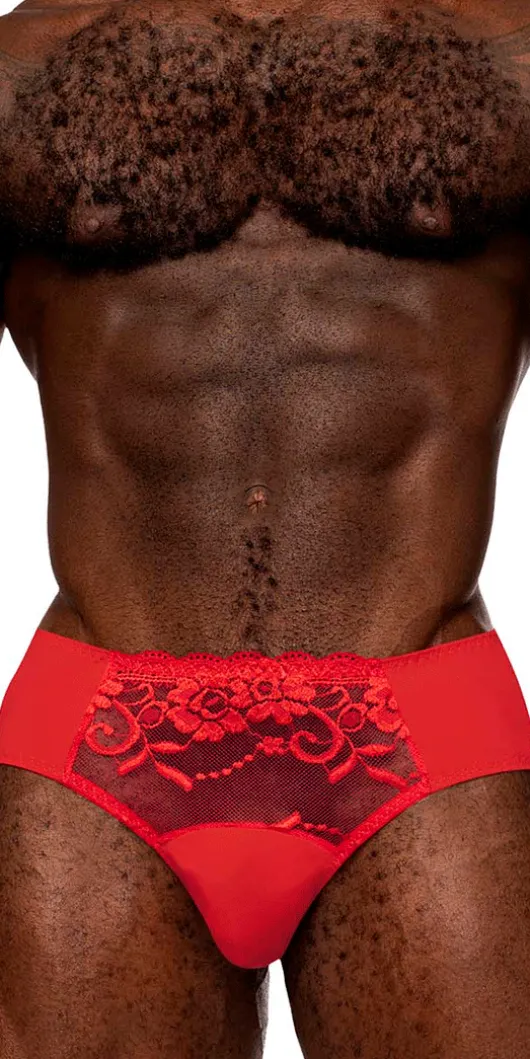 Male Power 492-280 Sassy Lace Bikini Solid Pouch Red