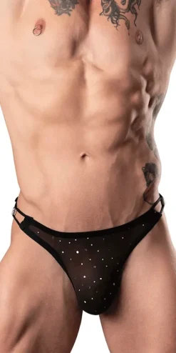 Male Power 407-288 Show Stopper Thong Silver Mesh Dot