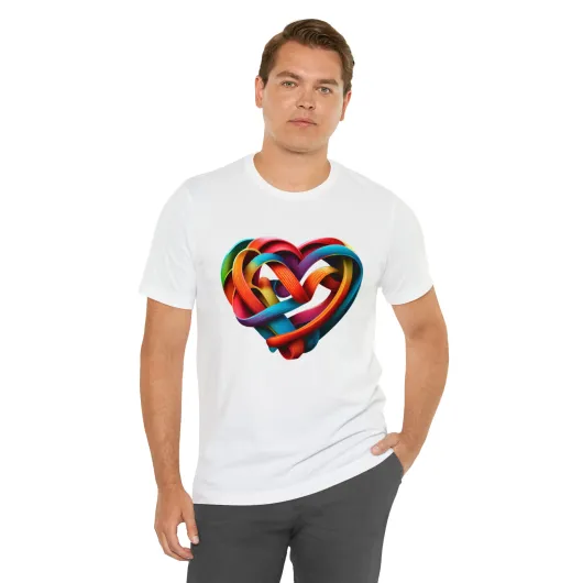 MUS Exclusive Design Rainbow Color Heart Men's Jersey Short Sleeve Tee