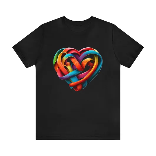 MUS Exclusive Design Rainbow Color Heart Men's Jersey Short Sleeve Tee